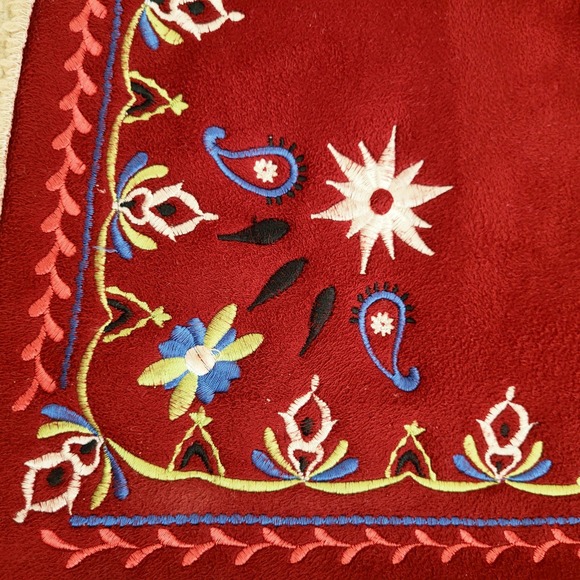 Vintage Red Embroidered Sherpa Vest Boho HIppie Size XL - Picture 10 of 16